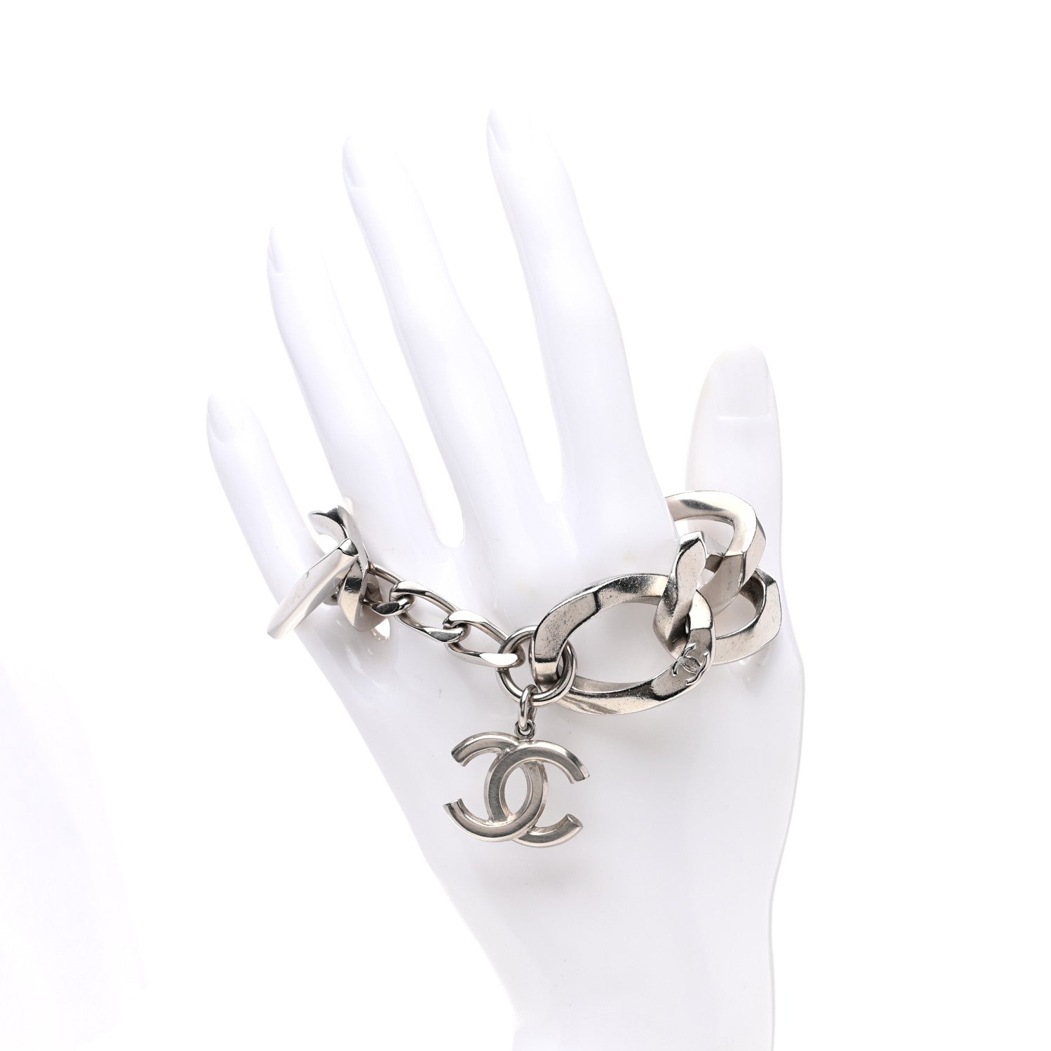 Chanel Metal Chain Link CC Bracelet Silver 2 of 3