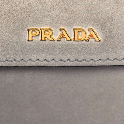 Prada Scamosciato Suede Medium Double Bag Tote Acciaio 6 of 13