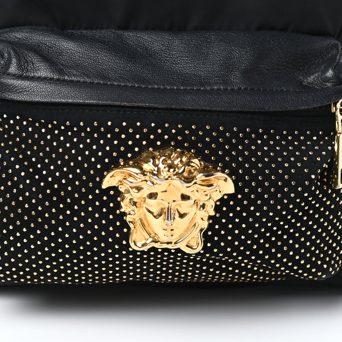 Nylon Goatskin Studded Palazzo Medusa Backpack Black