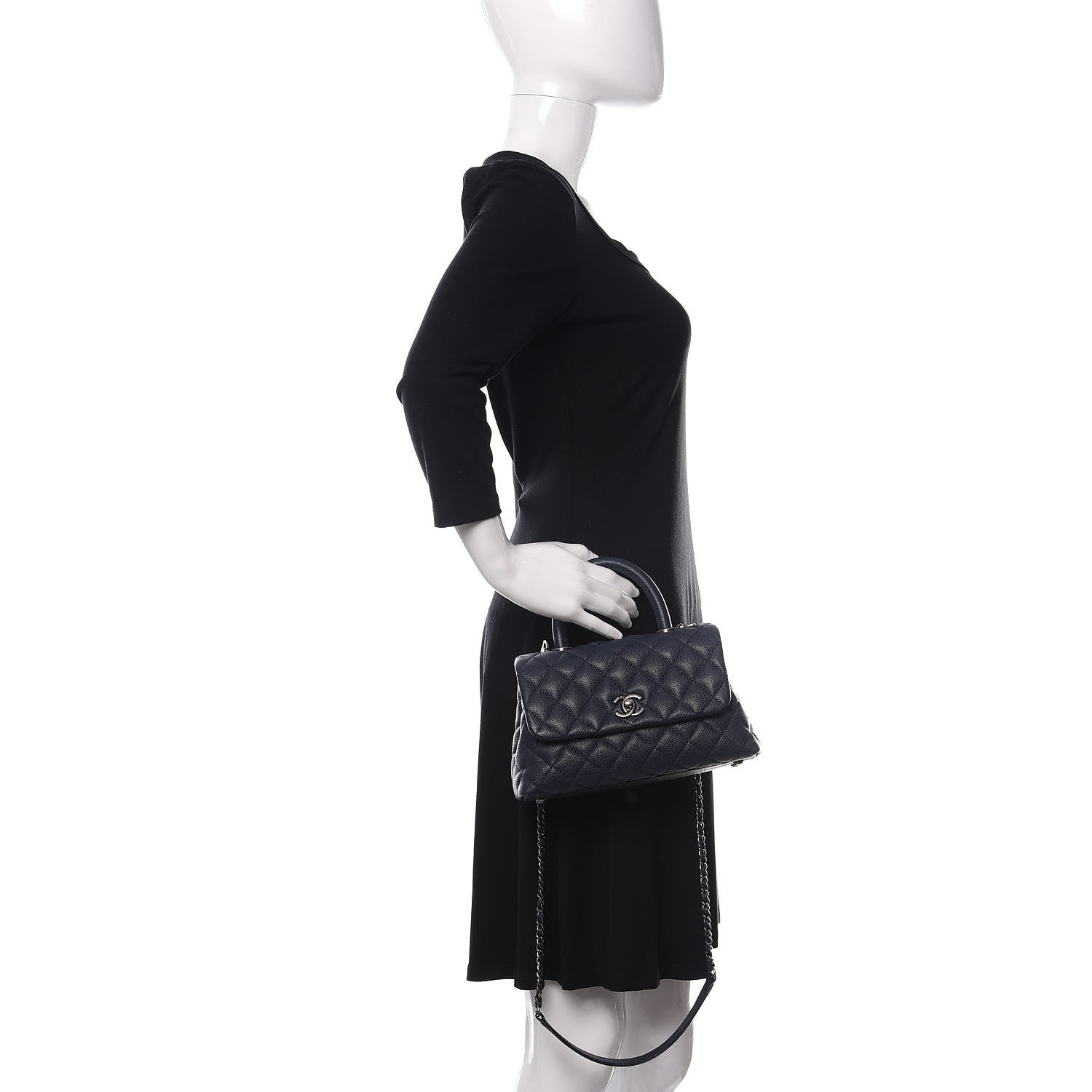 Chanel Caviar Quilted Mini Coco Handle Flap Navy Blue 3 of 11