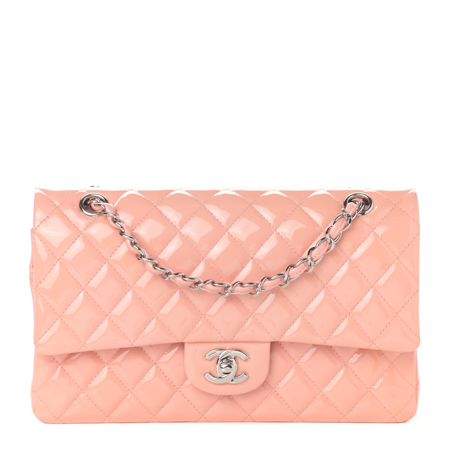Patent Quilted Medium Double Flap Light Pink