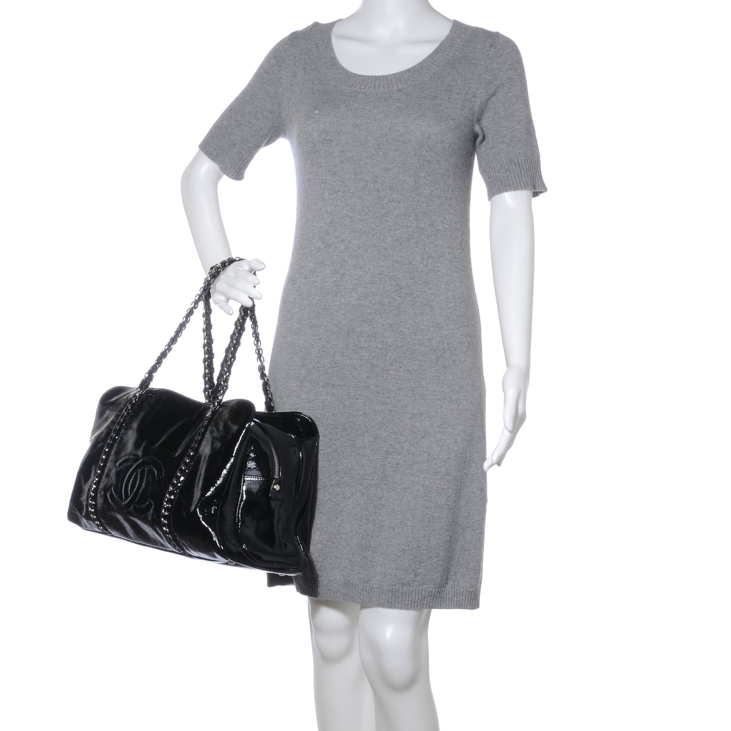 Patent Calfskin Large Luxe Ligne Tote Black