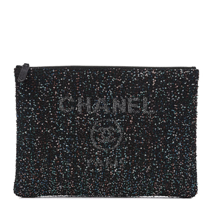 Chanel Canvas Sequin Medium Deauville Cosmetic Pouch Black 1 of 8