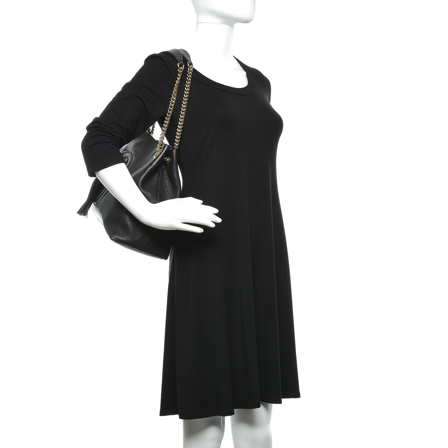 Pebbled Calfskin Medium Soho Chain Shoulder Bag Black