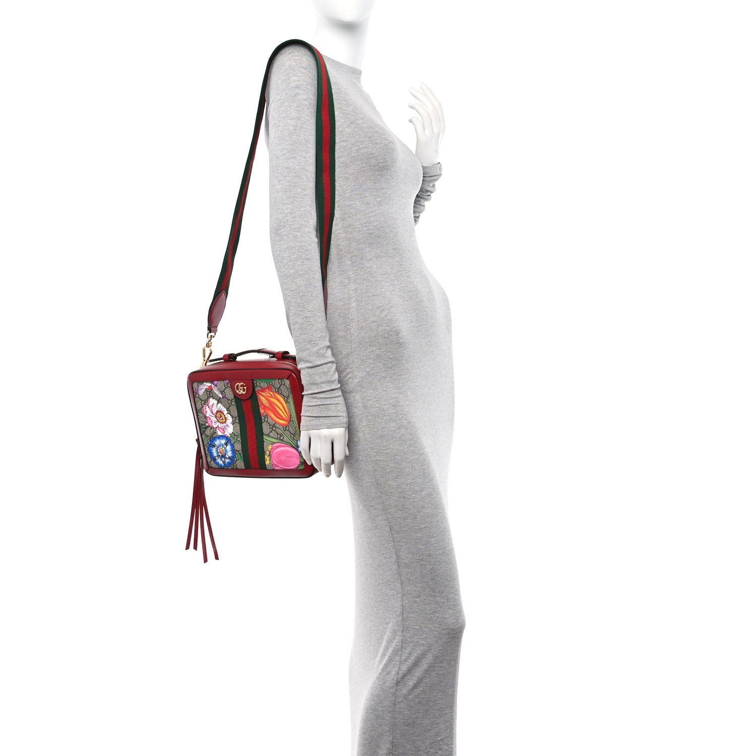 Gucci GG Supreme Monogram Flora Web Small Ophidia Top Handle Shoulder Bag Hibiscus Red 2 of 10