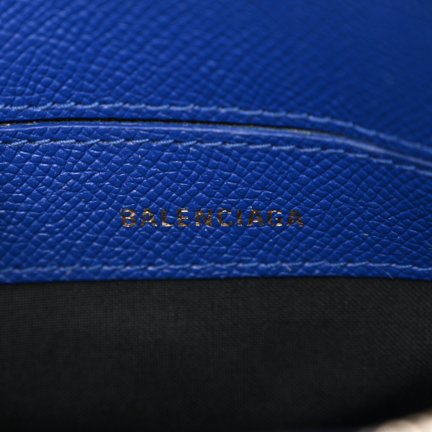 Signature Grained Calfskin Logo XXS Ville Top Handle Bag Bleu Roi White