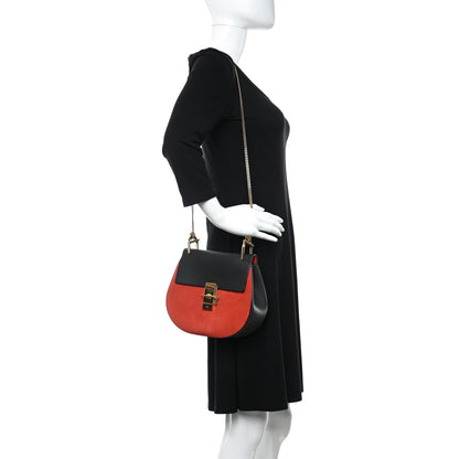 Chloe Suede Smooth Calfskin Drew Shoulder Bag Plaid Red 3 of 5