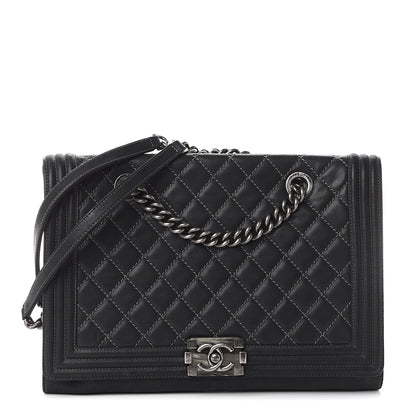 Chanel Calfskin Stitched Large Boy Shopping Tote Black 1 of 9