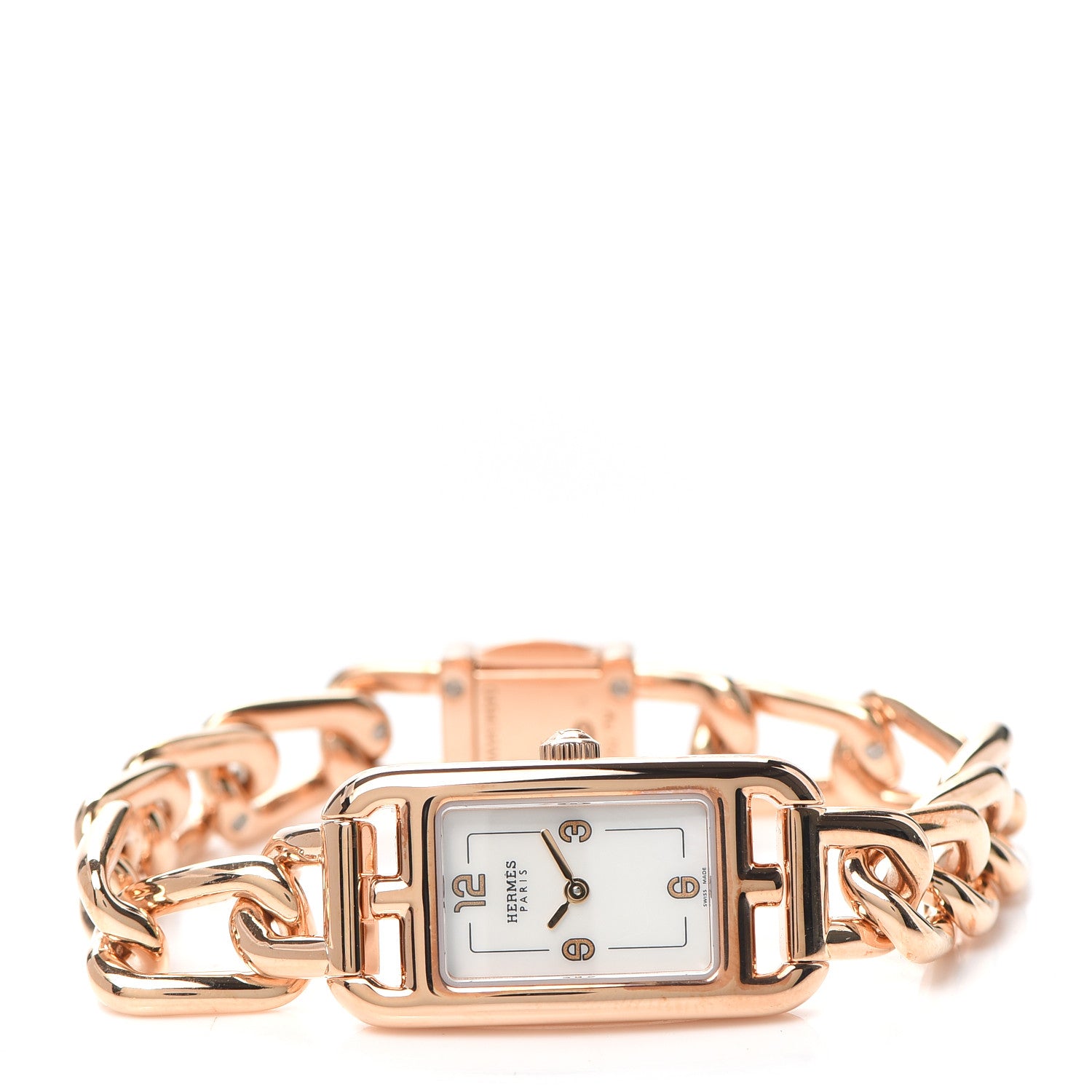 Hermes 18K Rose Gold Mother of Pearl 17mm Nantucket Quartz Watch 2 of 6