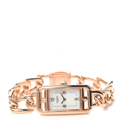 Hermes 18K Rose Gold Mother of Pearl 17mm Nantucket Quartz Watch 2 of 6