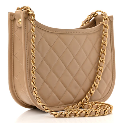 Chanel Calfskin Quilted CC Hobo Handbag Beige 3 of 10