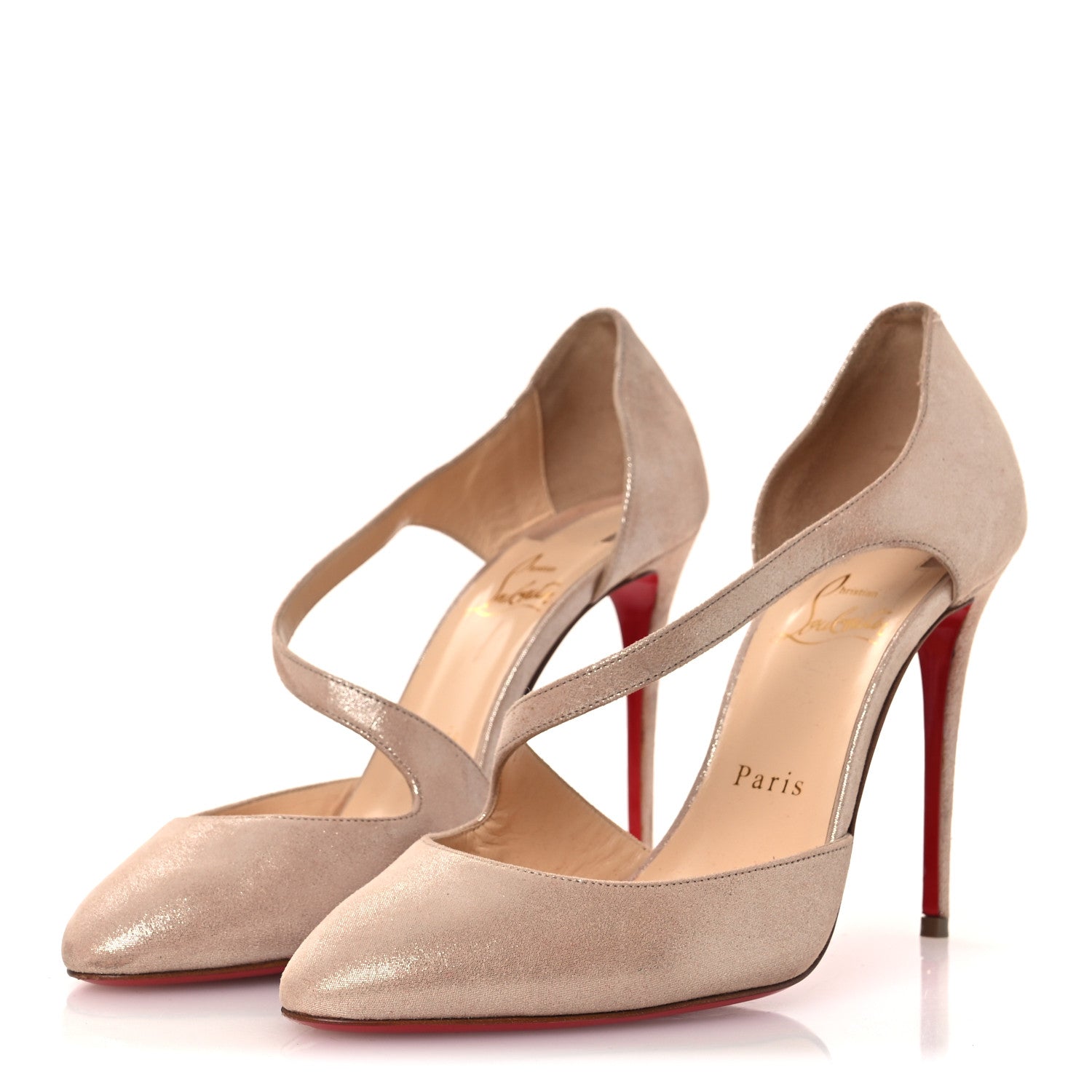 Christian Louboutin Iridescent Veau Velours Catchy One 100 Pumps 38 Nude 4 of 15