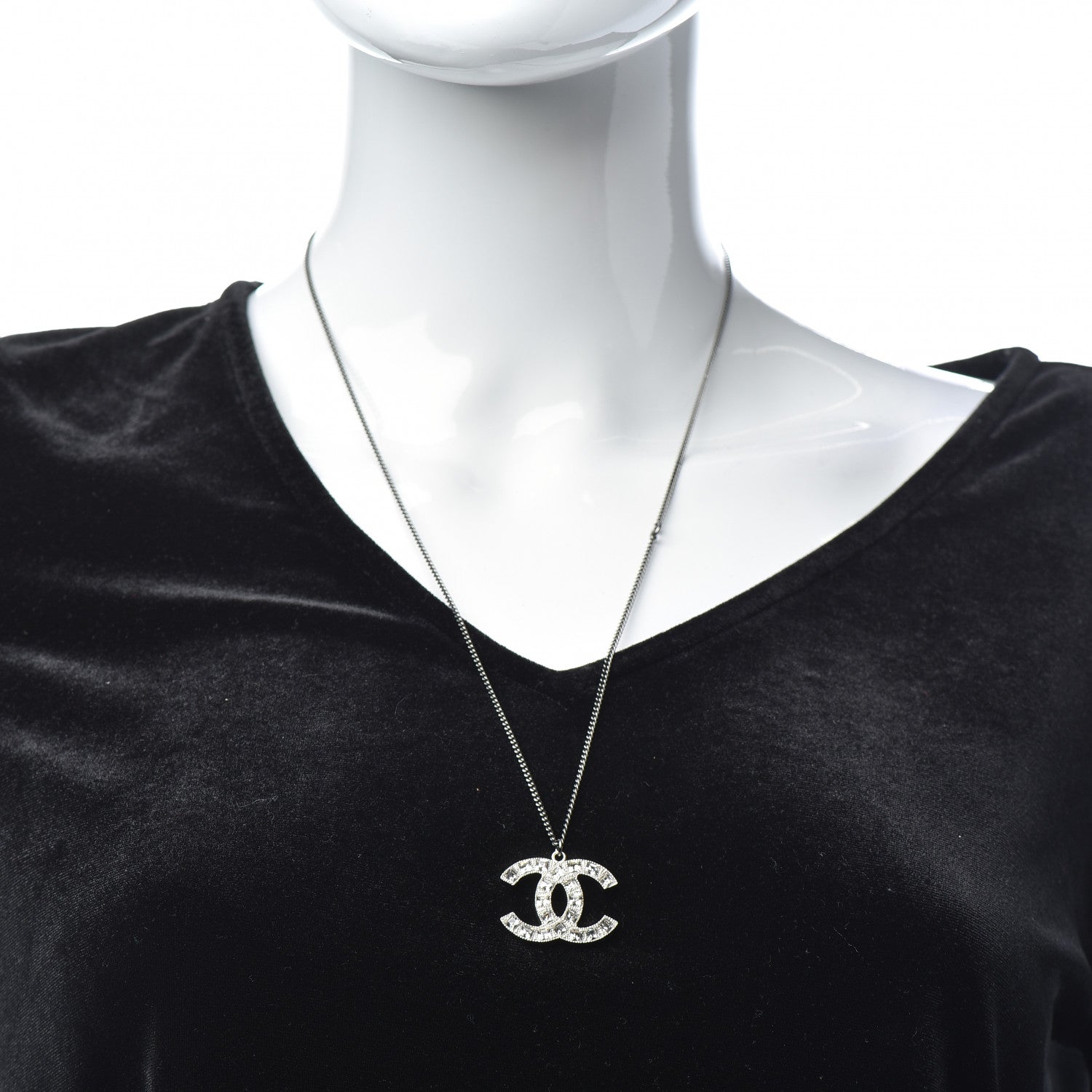 Chanel Baguette Crystal CC Necklace Silver 2 of 6