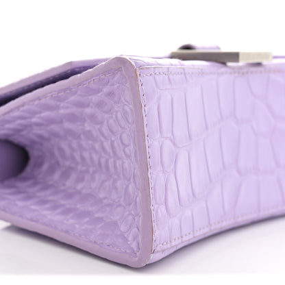 Balenciaga Shiny Calfskin Crocodile Embossed Hourglass Top Handle Bag XS Lilac 9 of 11