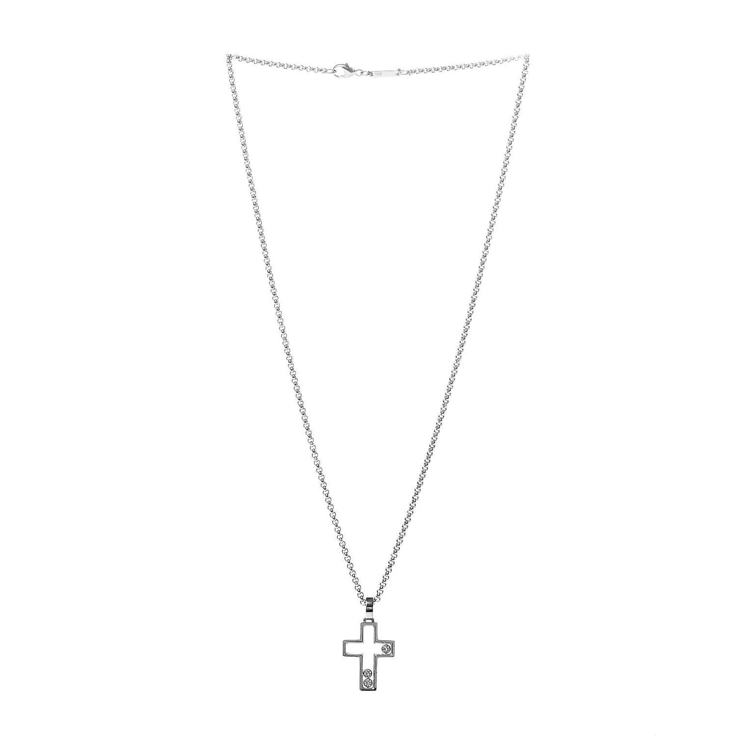 18K White Gold 3 Happy Diamonds Cross Pendant Necklace