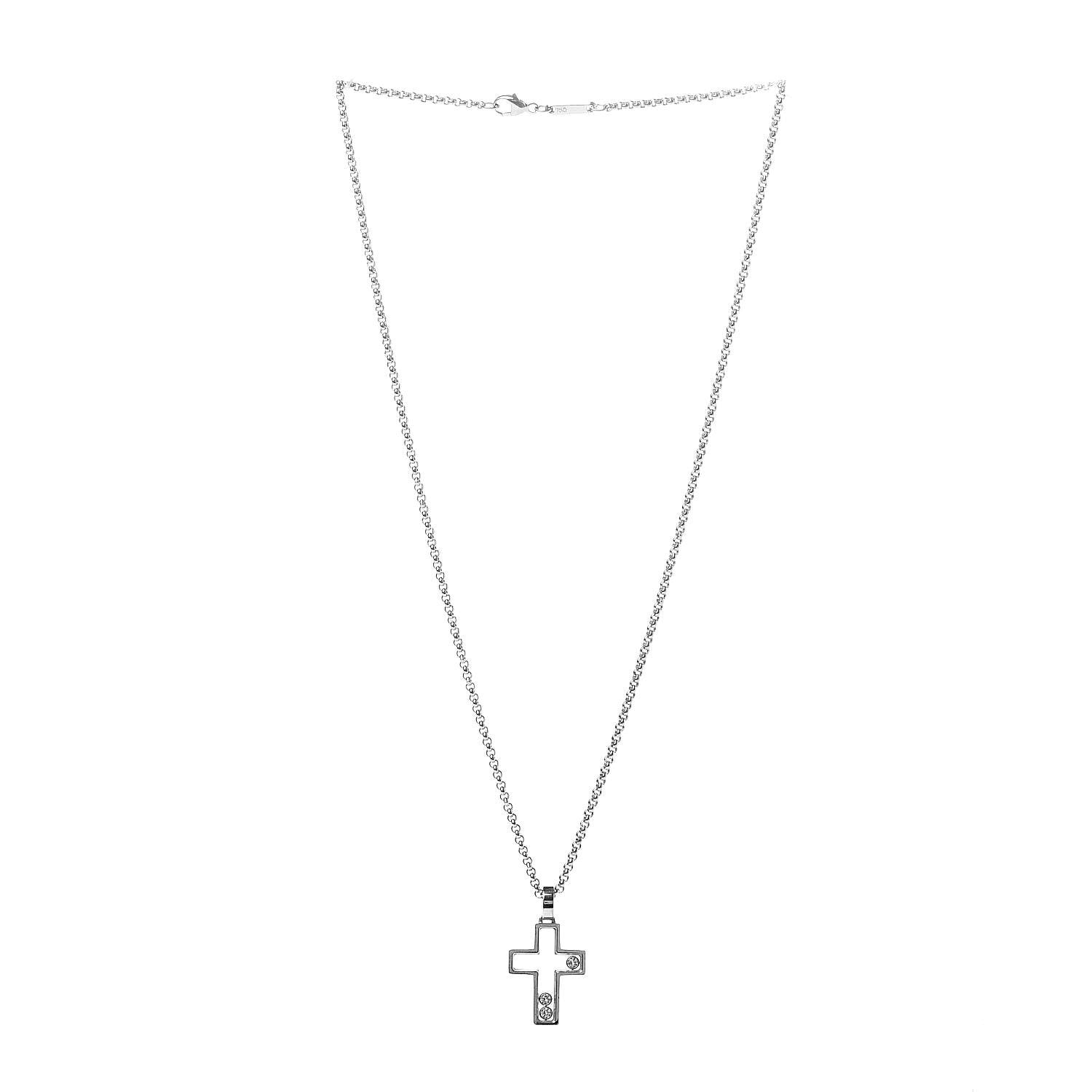 Chopard 18K White Gold 3 Happy Diamonds Cross Pendant Necklace 3 of 6