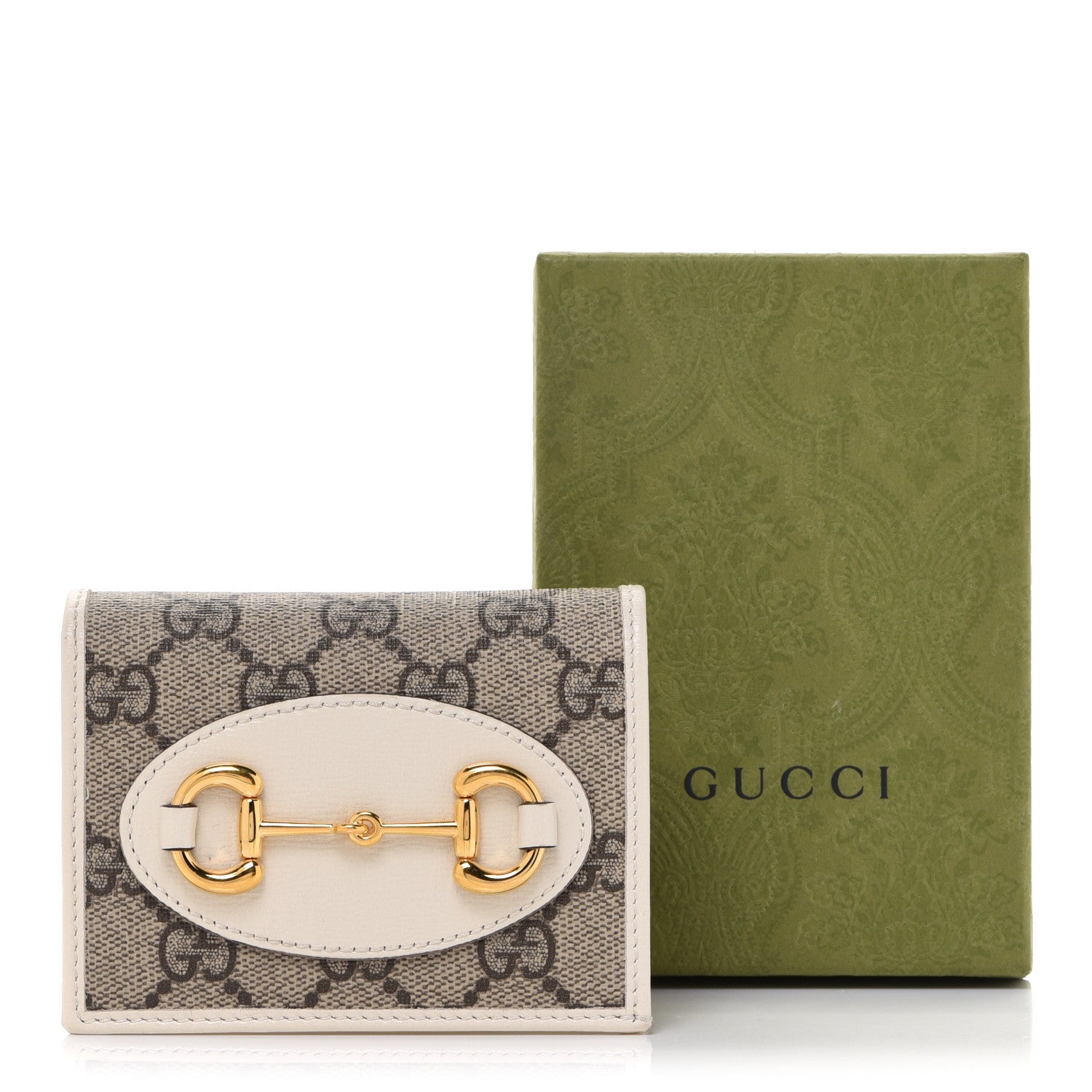 Gucci GG Supreme Monogram Azalea Calfskin Horsebit 1955 Card Case Wallet Beige Ebony Mystic White 8 of 8