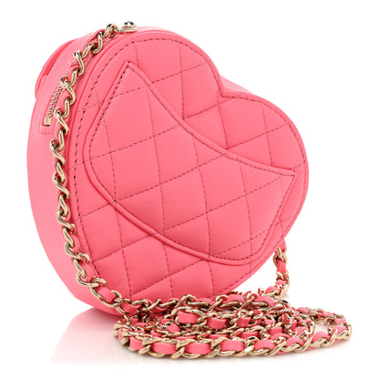 Chanel Lambskin Quilted CC In Love Heart Clutch With Chain Pink 3 of 10
