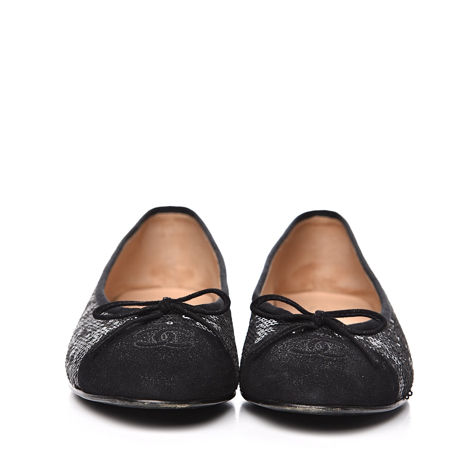 Chanel Sequin Suede Cap Toe Ballerina Flats 38 Black 2 of 9