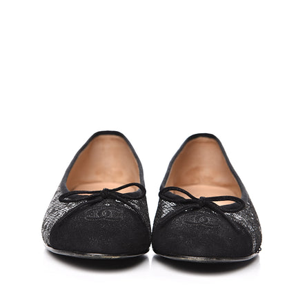 Chanel Sequin Suede Cap Toe Ballerina Flats 38 Black 2 of 9