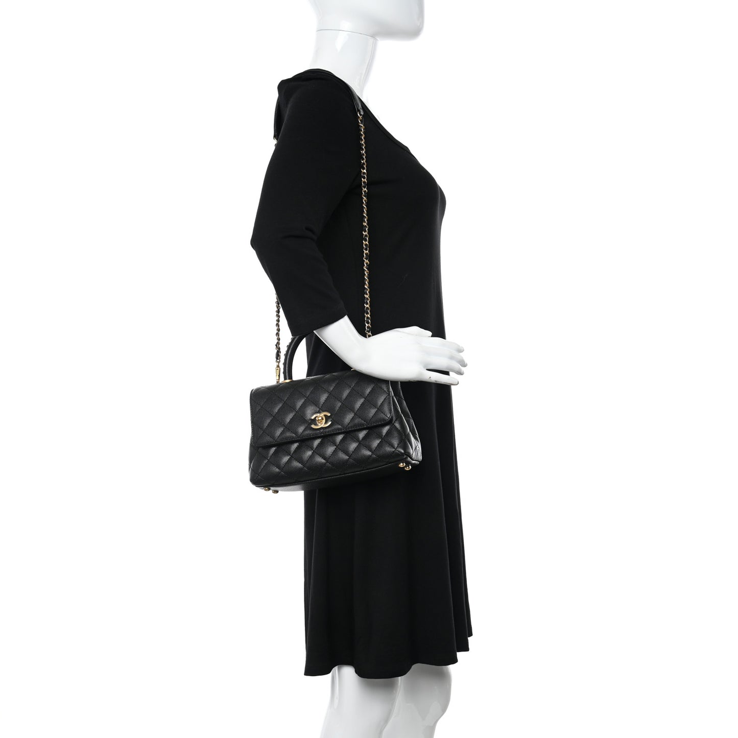 Caviar Quilted Mini Coco Chain Handle Flap Black