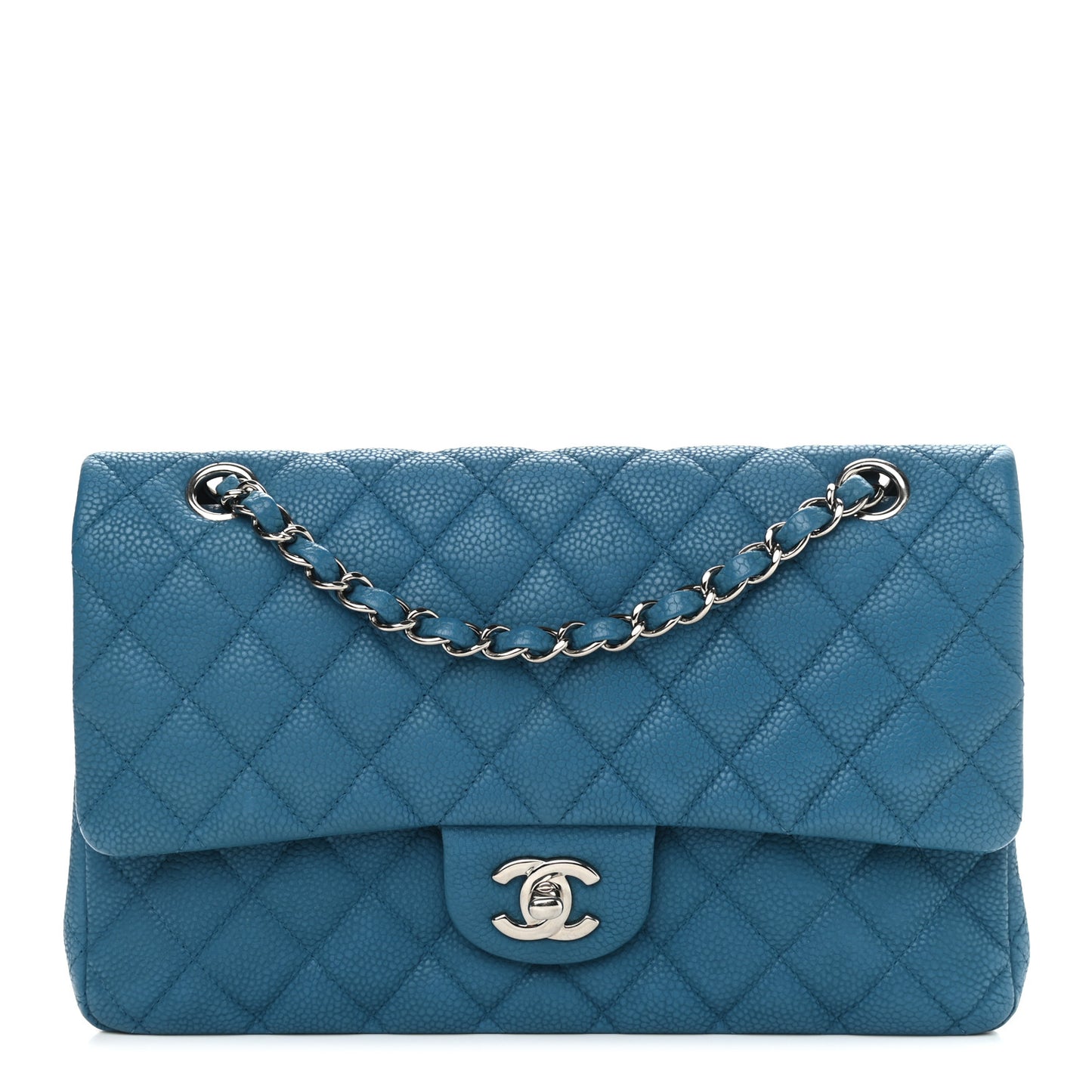 Iridescent Caviar Quilted Medium Double Flap Blue