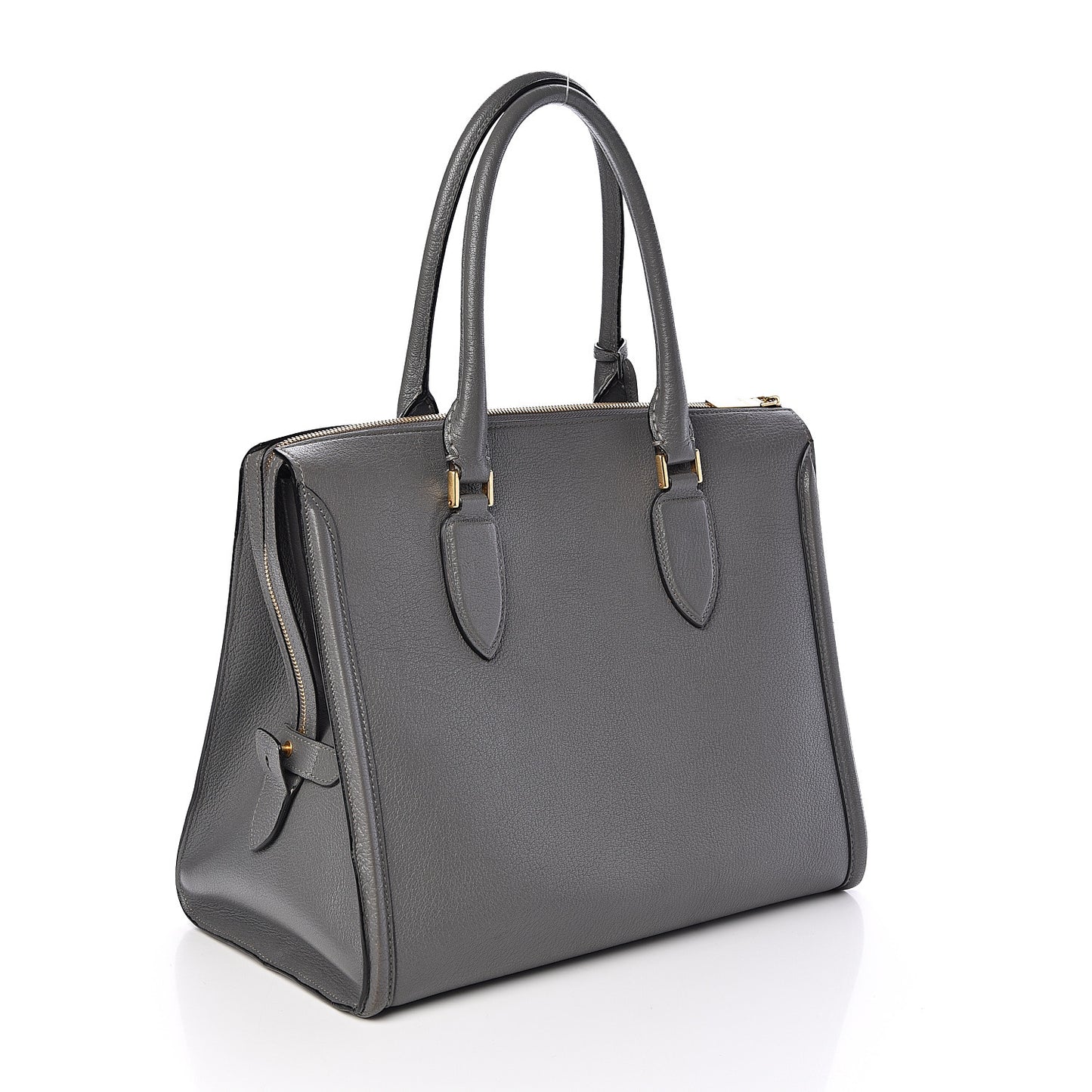 Pebbled Calfskin Zip Up Heroine Tote Dark Grey