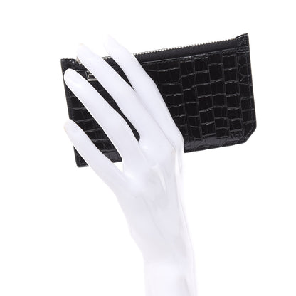 Saint Laurent Calfskin Crocodile Embossed 5 Fragments Zip Pouch Card Holder Black 2 of 8