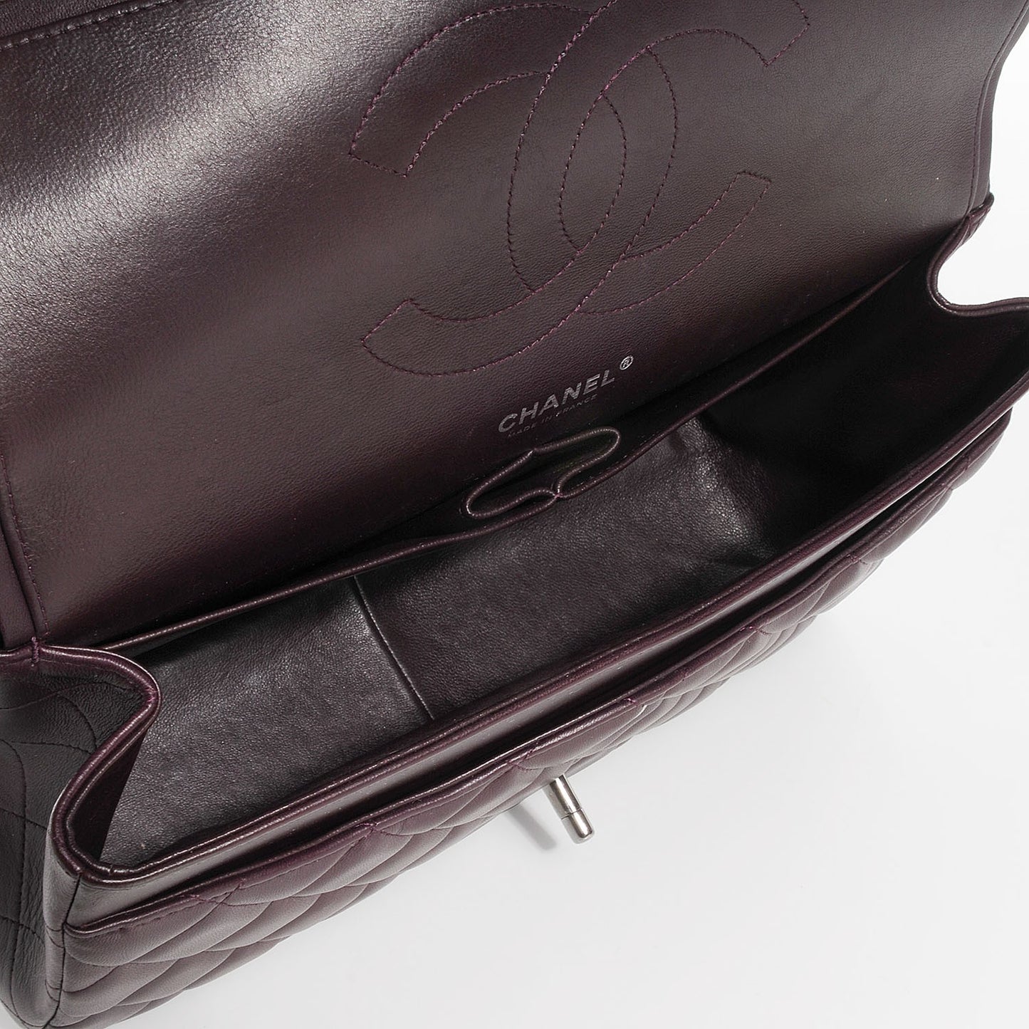 Lambskin Quilted Jumbo Double Flap Dark Plum