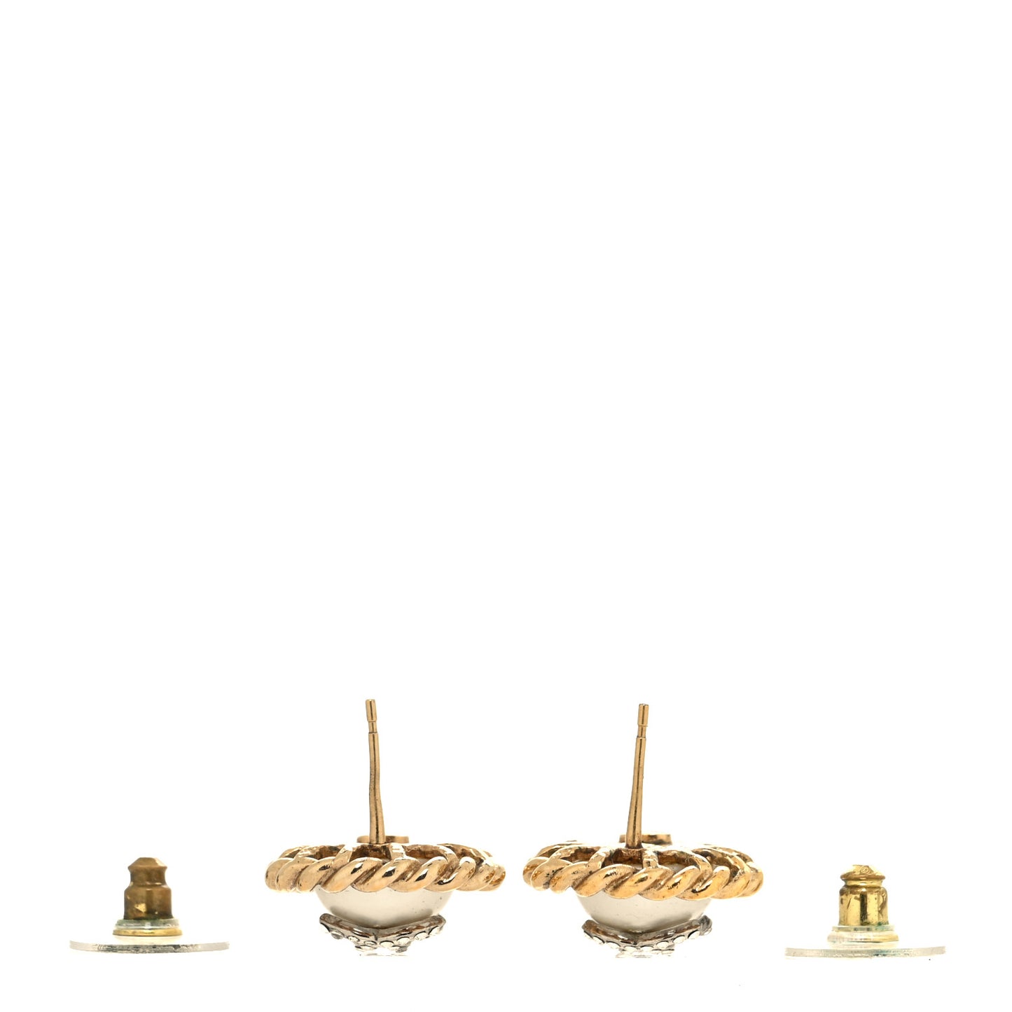 Pearl Crystal CC Round Earrings Gold