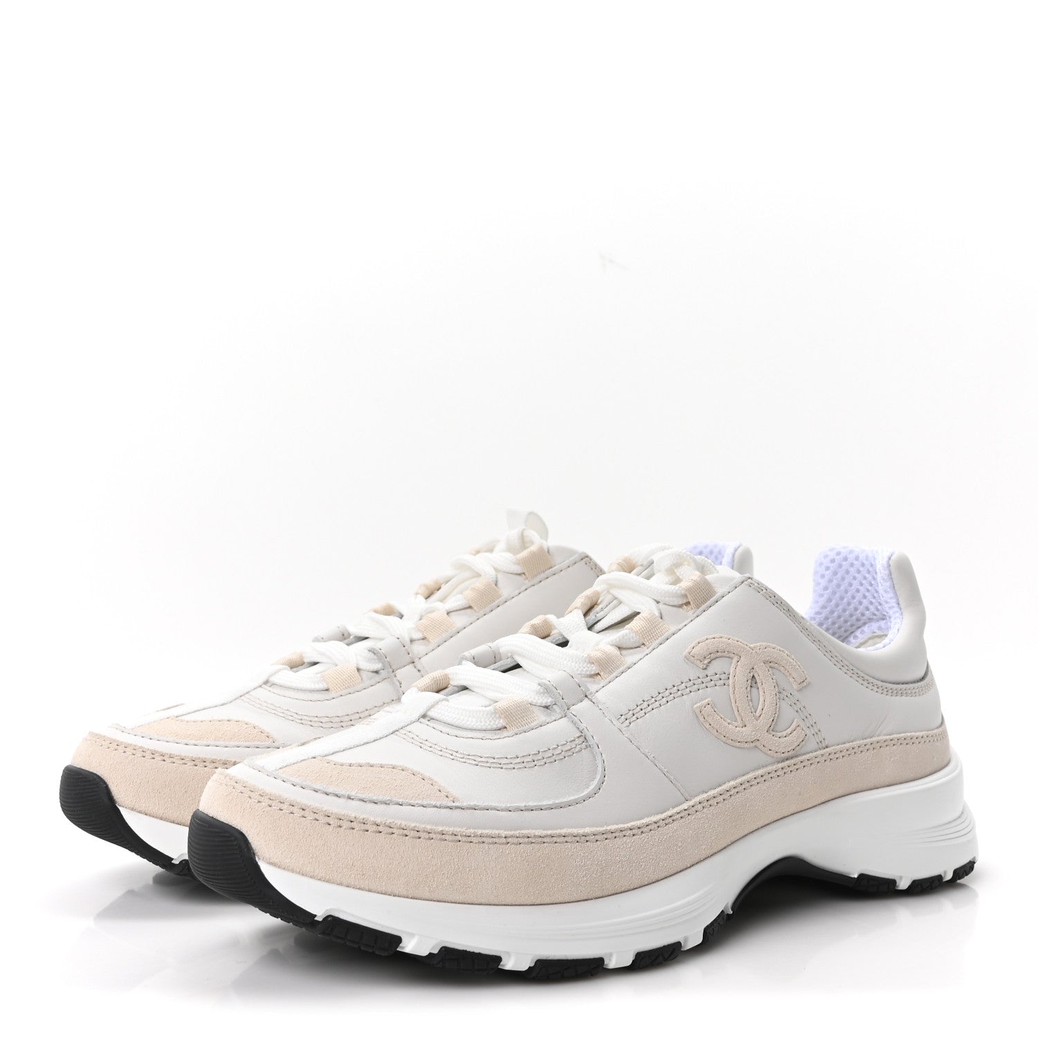 Chanel Calfskin Suede CC Sneakers 37.5 White 4 of 9