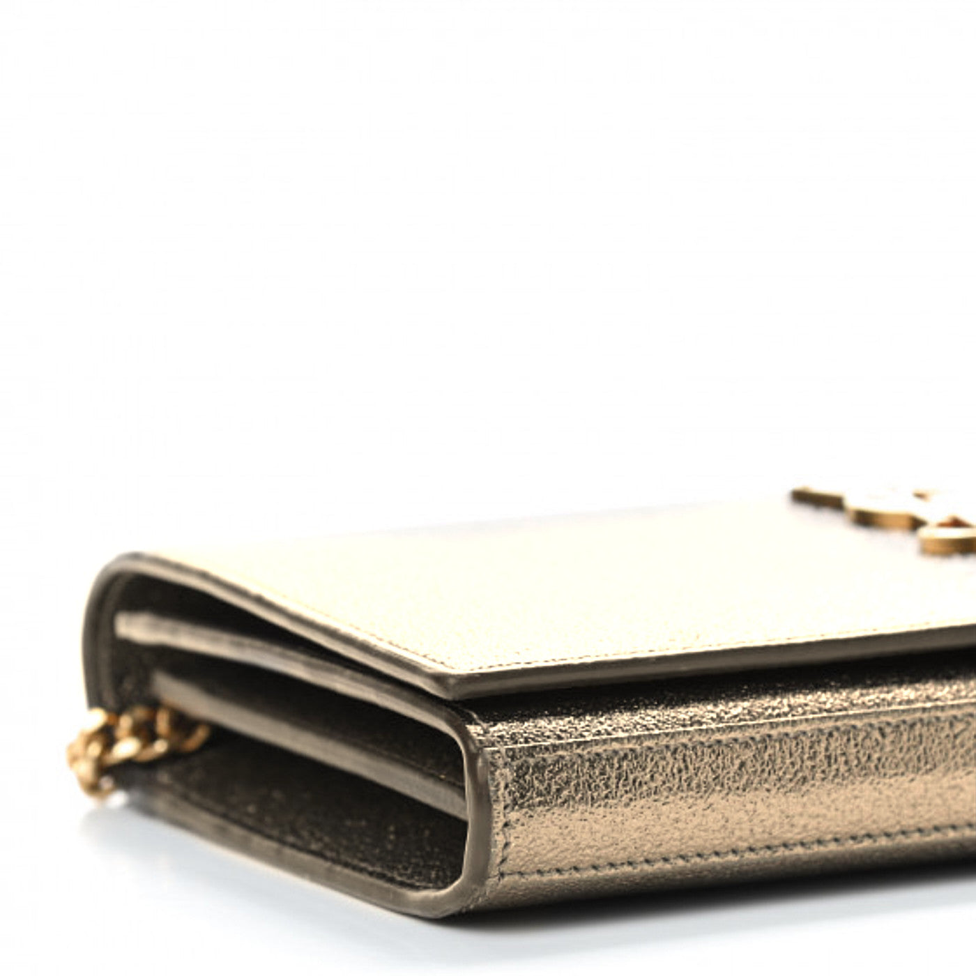 Saint Laurent Grained Metallic Calfskin Monogram Chain Wallet Bronze 8 of 8