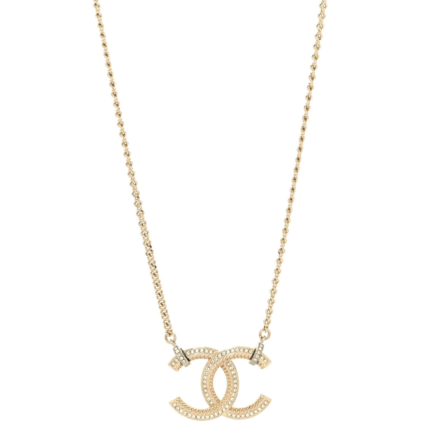 Chanel Crystal Logo CC Chain Necklace Light Gold 1 of 6