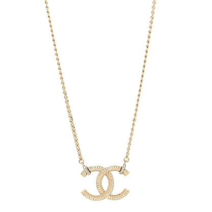Chanel Crystal Logo CC Chain Necklace Light Gold 1 of 6