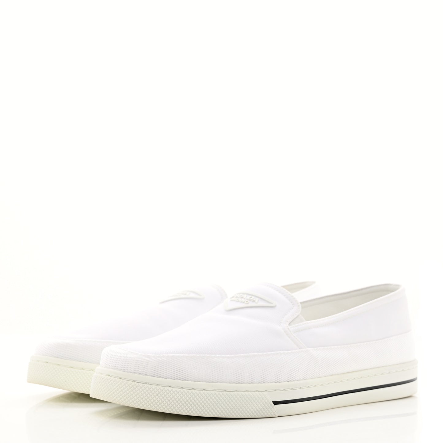 Technical Nylon Triangle Logo Mens Slip On Sneakers 7 White