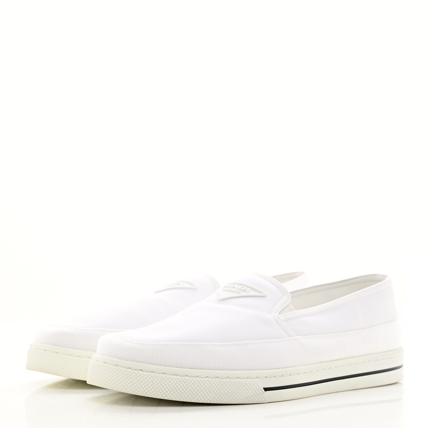 Prada Technical Nylon Triangle Logo Mens Slip On Sneakers 7 White 3 of 9