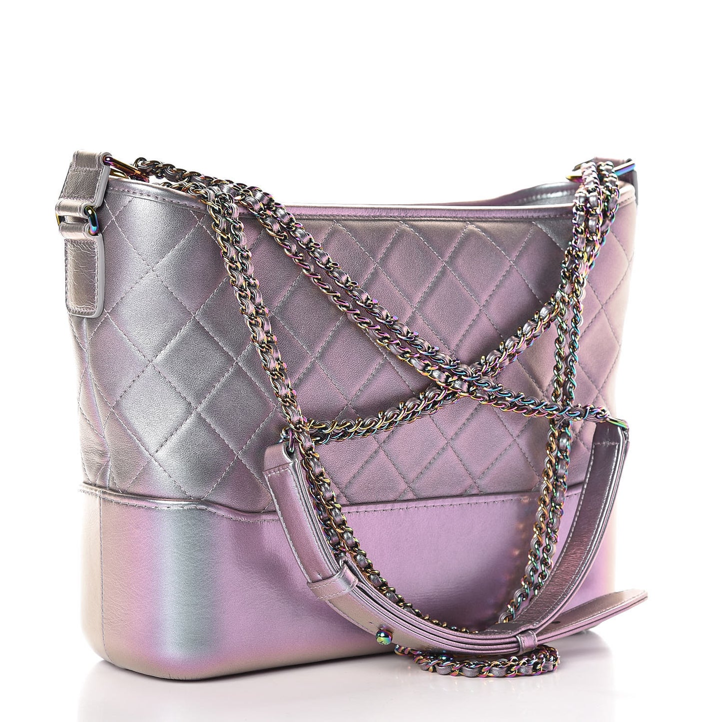 Iridescent Lambskin Calfskin Quilted Medium Gabrielle Hobo Light Purple
