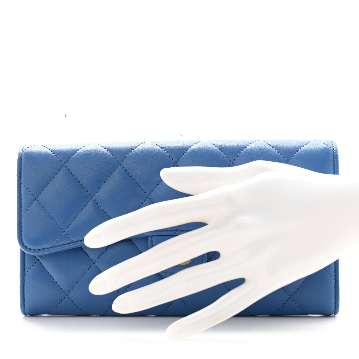 Lambskin Quilted Large Gusset Flap Wallet Blue