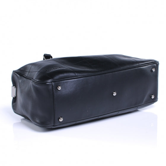Leather Square Stitched Handbag Black