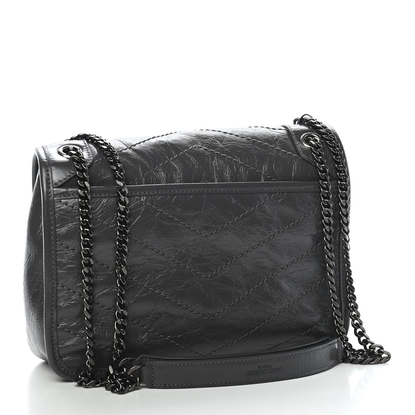 Crinkled Calfskin Matelasse Monogram Baby Niki Chain Satchel Storm