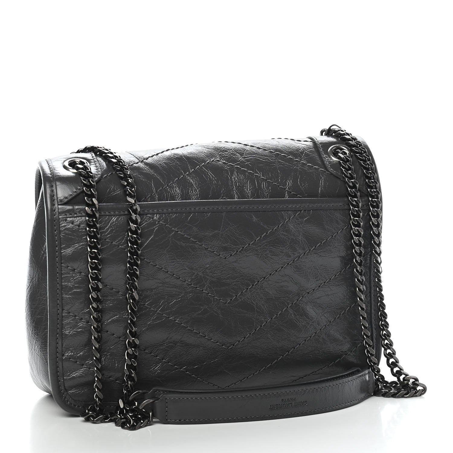 Saint Laurent Crinkled Calfskin Matelasse Monogram Baby Niki Chain Satchel Storm 3 of 8