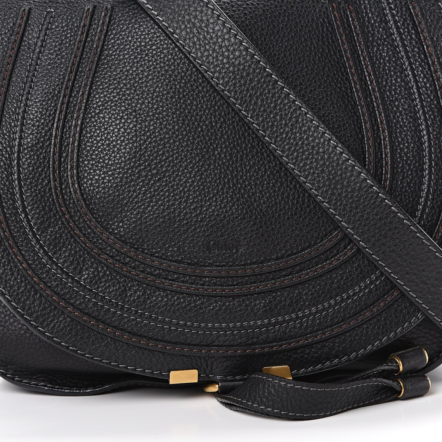 Calfskin Medium Marcie Round Crossbody Bag Black