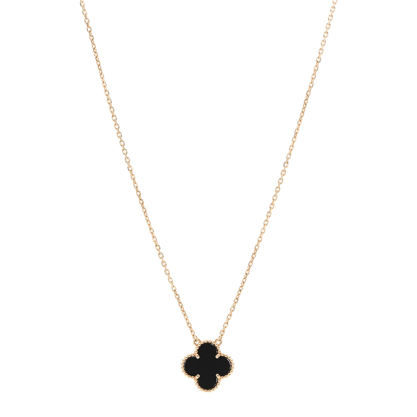 18K Yellow Gold Black Onyx Vintage Alhambra Pendant Necklace