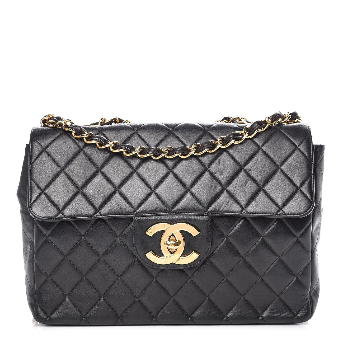 Lambskin Quilted Jumbo Single Flap Black