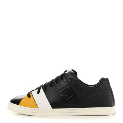 Fendi Calfskin Vitello FF Embossed Mens Low Top Sneakers 11 Black Yellow Ultra White 1 of 9