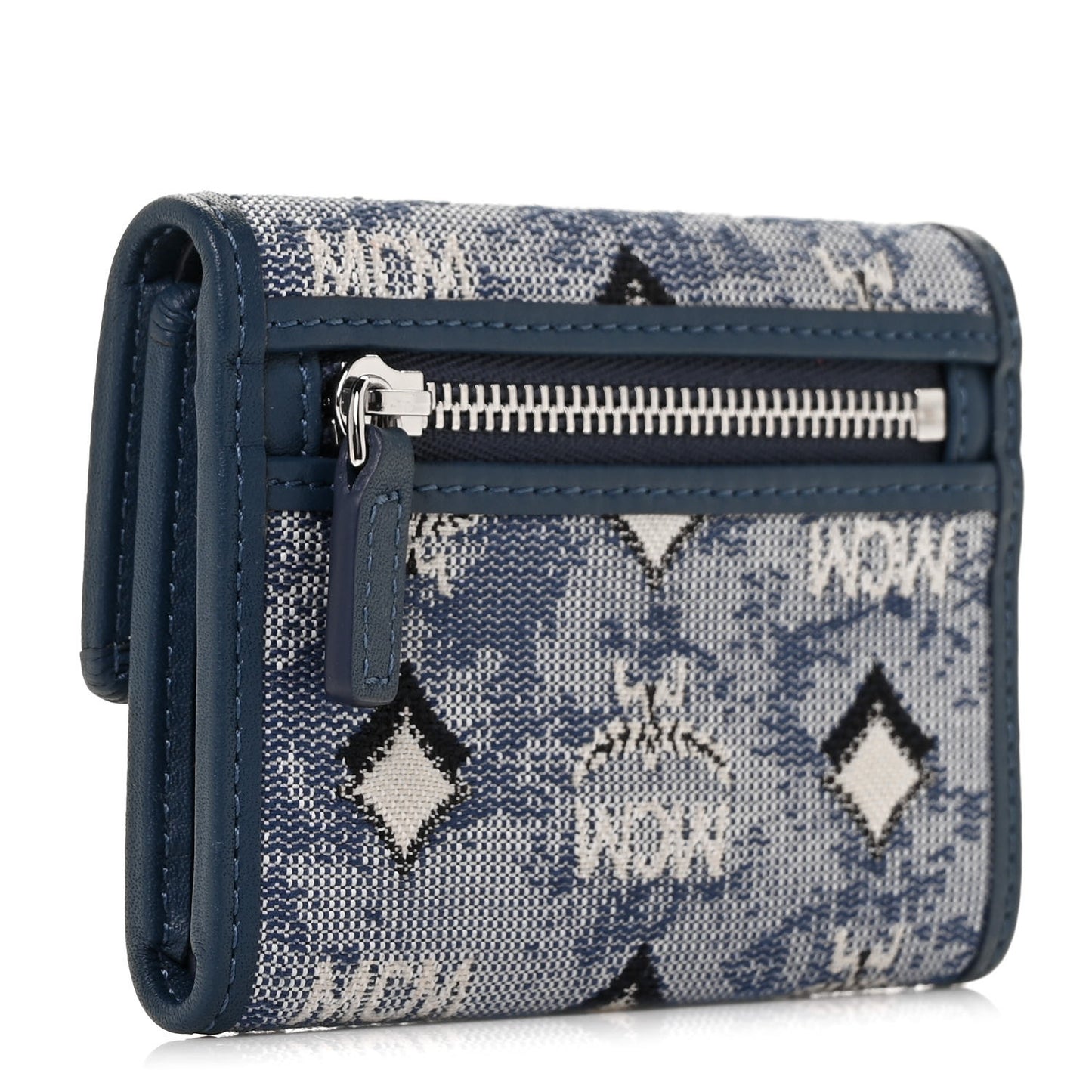 Vintage Jacquard Monogram Mini Tri-Fold Wallet Blue