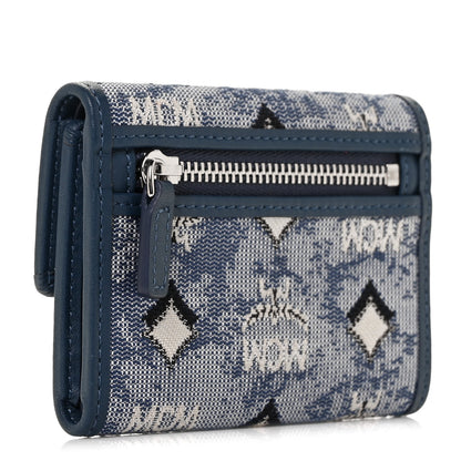 MCM Vintage Jacquard Monogram Mini Tri-Fold Wallet Blue 3 of 8