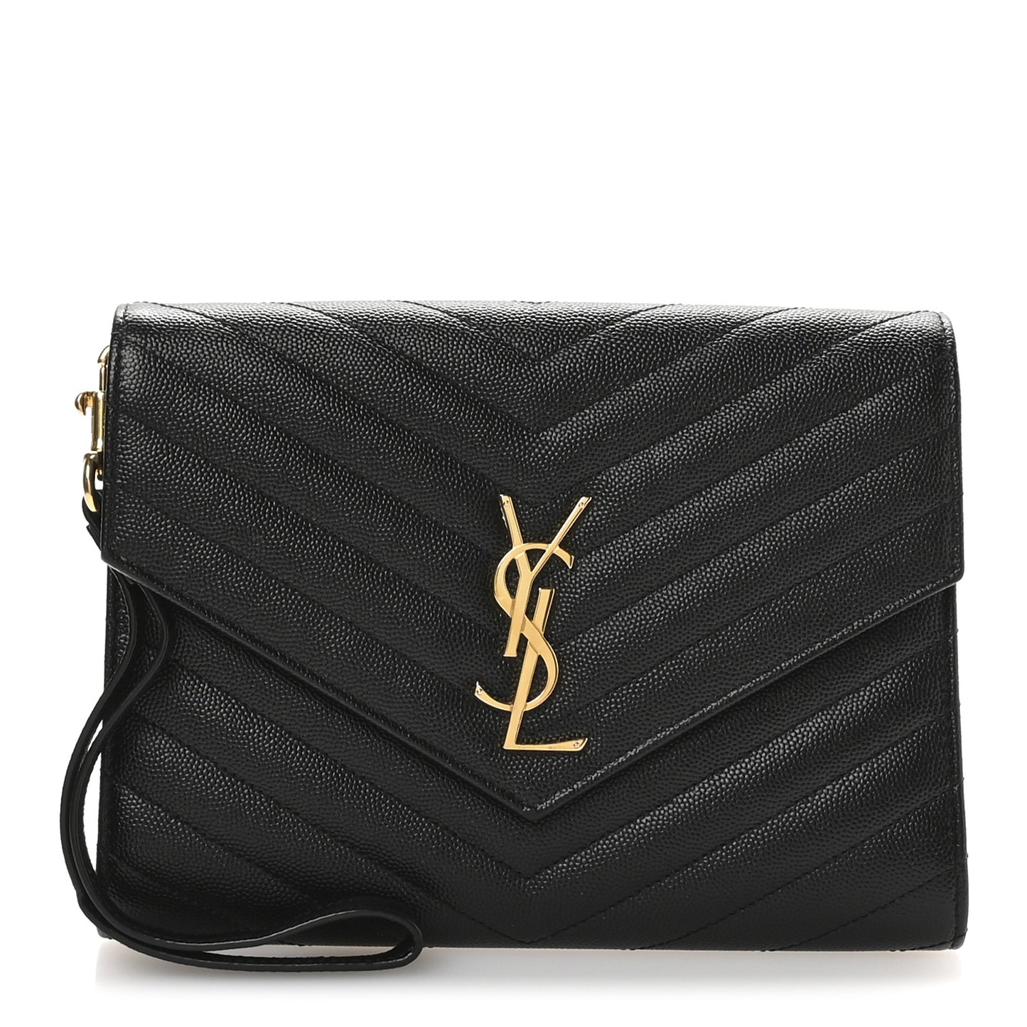 Grain De Poudre Matelasse Chevron Monogram Envelope Clutch Black