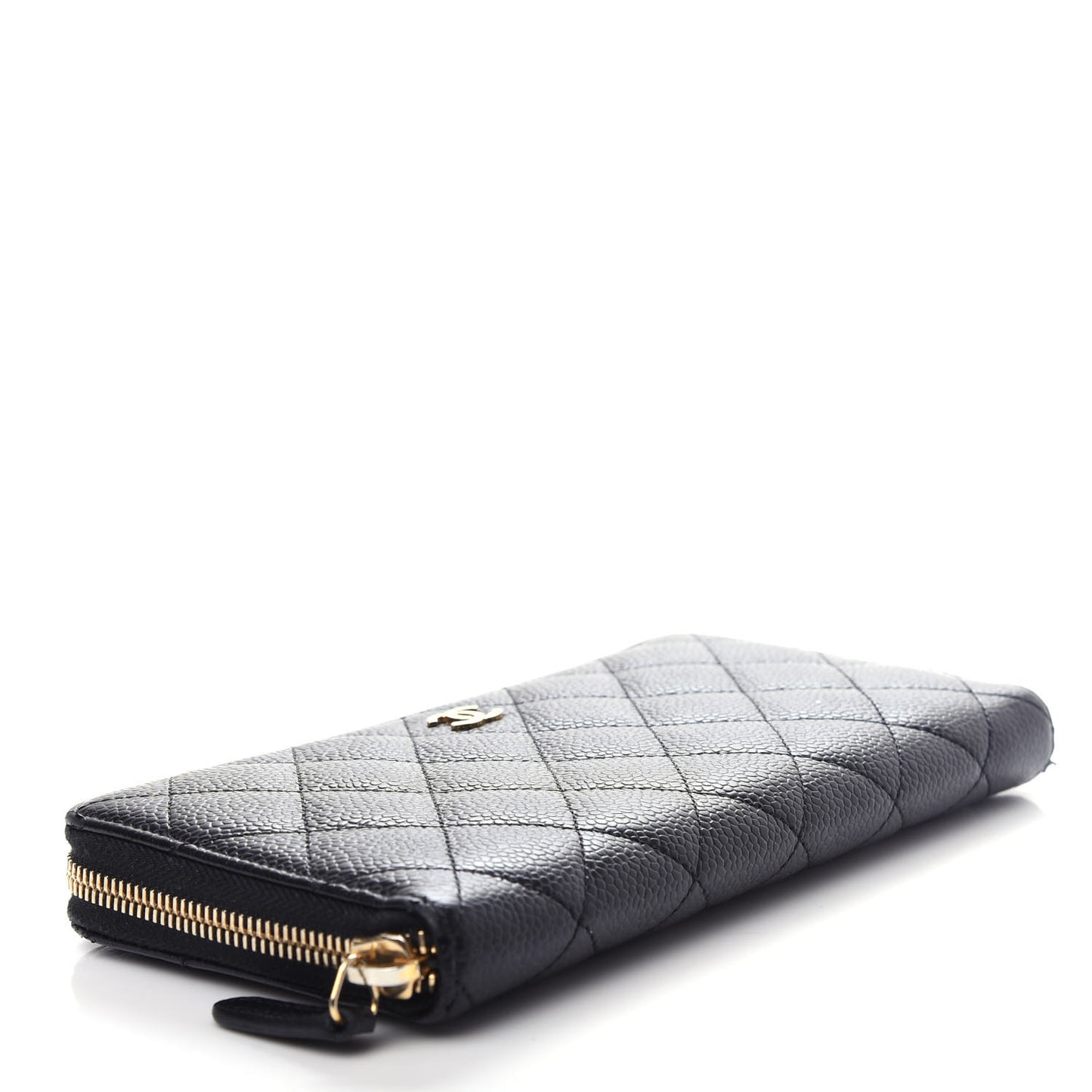 Caviar Quilted Large Gusset Zip Around Wallet Black