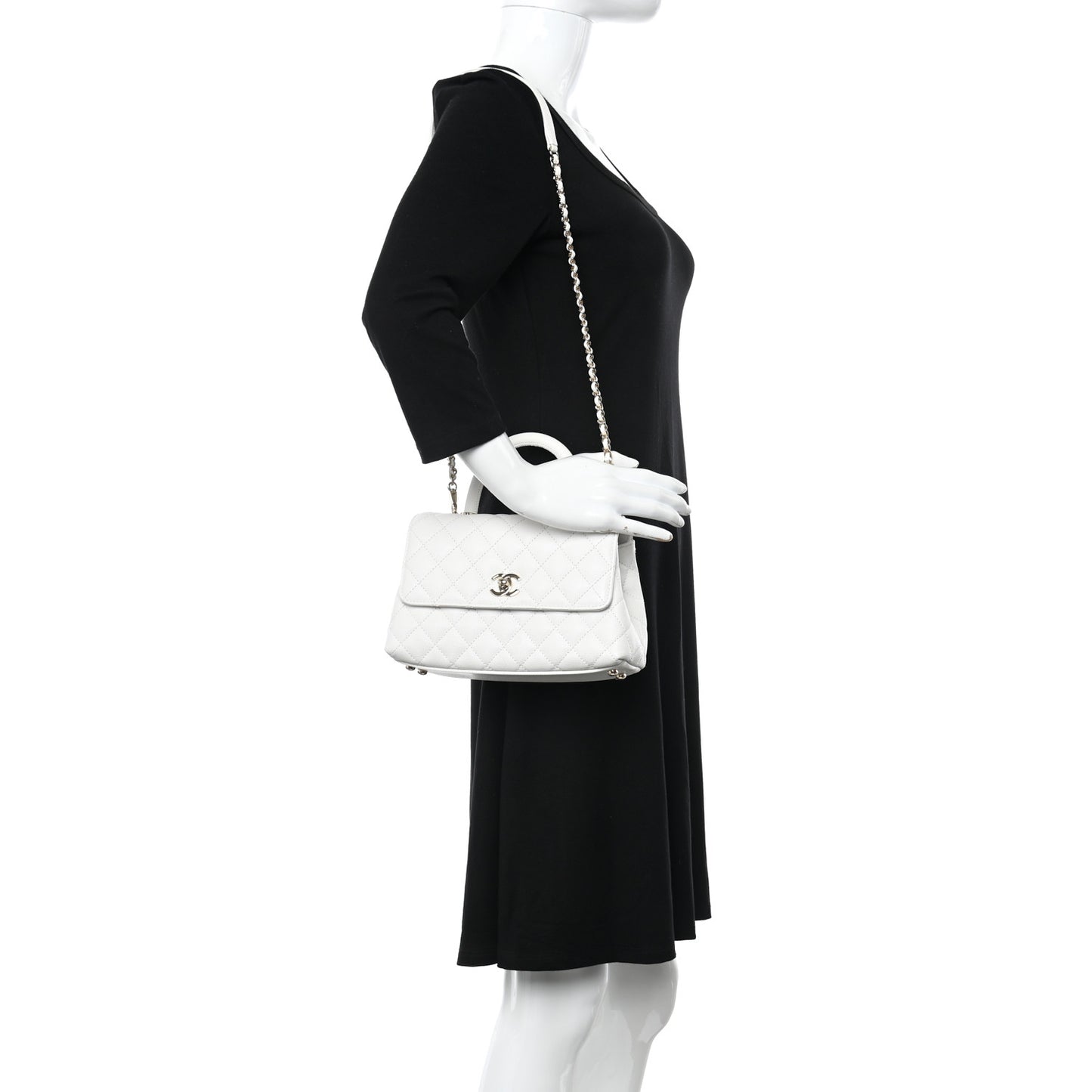 Caviar Quilted Mini Coco Handle Flap White